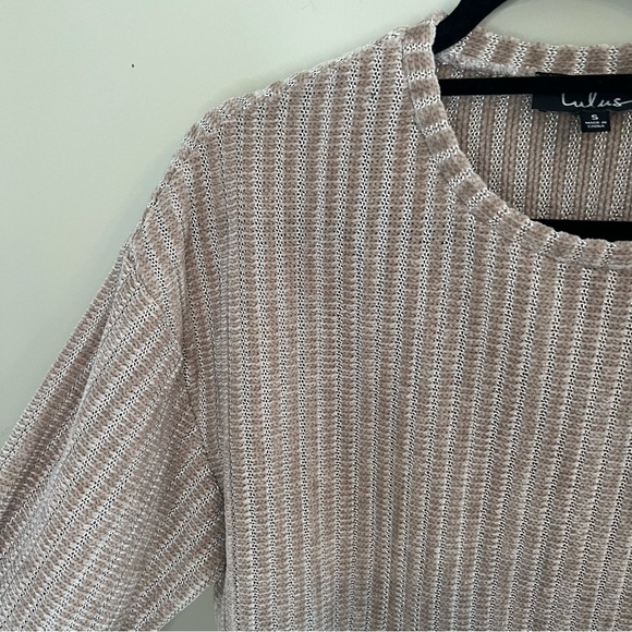 LULUS Weekend Ready Taupe Chenille Striped Sweater Top S - Picture 6 of 10